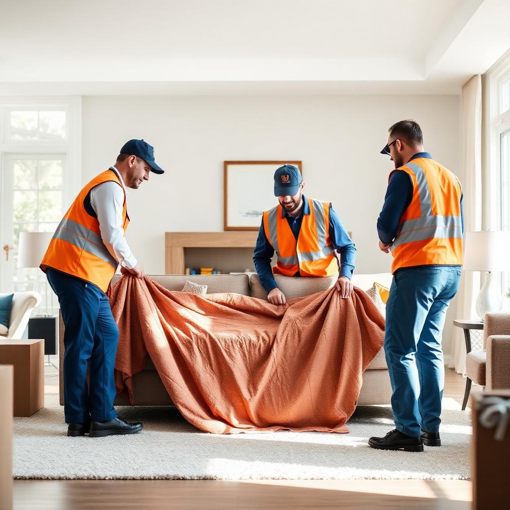 Professional movers carefully wrapping furniture in a Cape Town home
